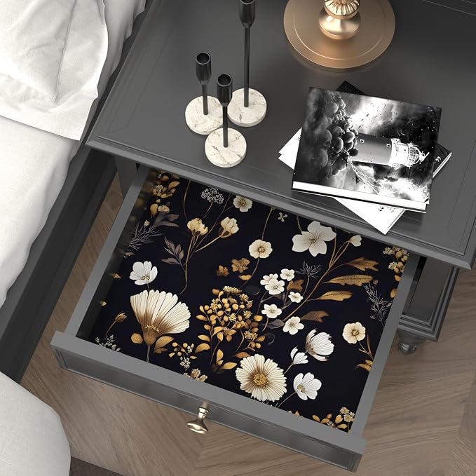 Laatse Dark Floral Gold Leaf Vintage Wallpaper Peel and Stick 17.5''x118'' | Self Adhesive/Removable/Waterproof/Thick Vinyl Contact Paper for Bathroom Bedroom Shelf Cabinet Drawer,Prepasted,Easy Peel - Image 5