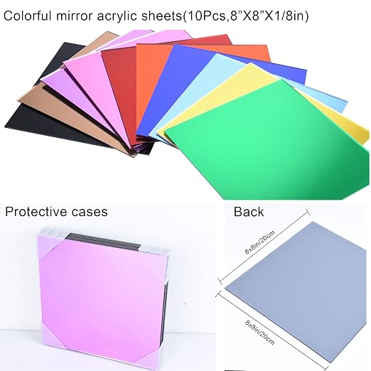 Colored Mirror Acrylic Sheet Set, 10 Pack 8×8 inch – Laser Cutting & DIY Crafts, Home Decoration, Weddings & Party Favors (20x20 cm) - Image 5