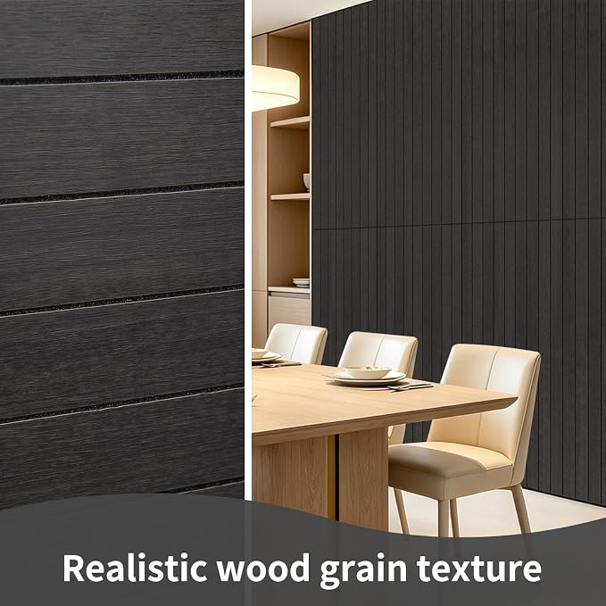 AMZDEPOT Peel and Stick Wood Panels for Wall, 6 Pack, Black Wood | Self-Adhesive Slat Wall Panels, PVC Thick, 3D Wood Grain Wallpaper, for Walls and Ceilings, 48"x15.75", Packed in Long Boxes - Image 6