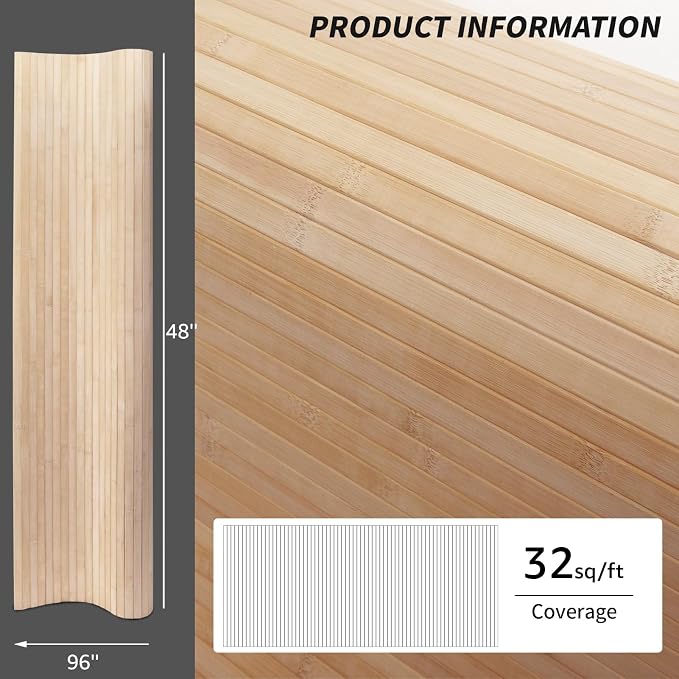 Art3d 48 x 96 in Pole Wrap Natural Bamboo Wall Panel, 1-Pack, Carbonized | Renewable Raw Board, Waterproof, No Emission, Wear-Resistant, Freely Cuttable, Stylish Wall Decor for Bedroom and Office - Image 4