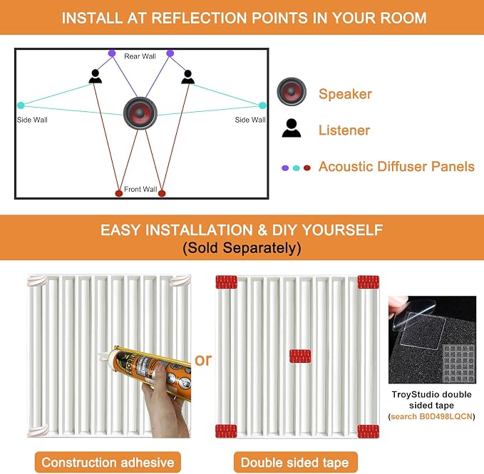 TroyStudio Slat Acoustic Sound Diffuser Panels, 19.7 X 19.7 X 0.5 inches 12 Pcs White PVC Plastic 3D Wall Panel, Recording Studio Acoustical Treatment Diffusion panel, Art Decorative Ceiling Tiles - Image 6
