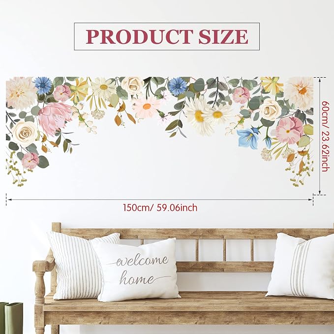 Zonon 6 Pcs Flower Wall Decals Peel and Stick Sticker, Vintage | Vinyl Removable Wall Stickers & Murals, Rose and Daisy Wall Decals, Wildflower Decor for Bedroom, Living Room, Nursery - Image 5