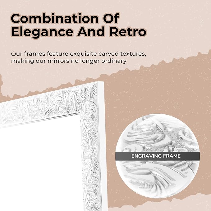 LFT HUIMEI2Y Door Mirror Full Length, Wall-Mounted Mirror White 50" x14" - Image 3