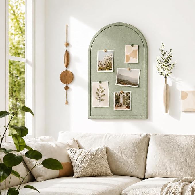Large Arched Felt Bulletin Board, Sized 36" x 24" for Office & Wall Decor – 6 Customizable Adhesive Tiles with Pins are Perfect to Display Your Photos (Sage Green-B) - Image 3