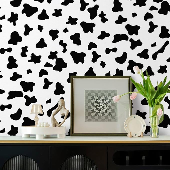 Black and White Spots Contact Paper Cow Printed Peel and Stick Wallpaper 17.3”x120” Self-Adhesive Cute Wallpapers Vinyl White Black Decals for Walls Bedroom Living Room Nurseryls - Image 9