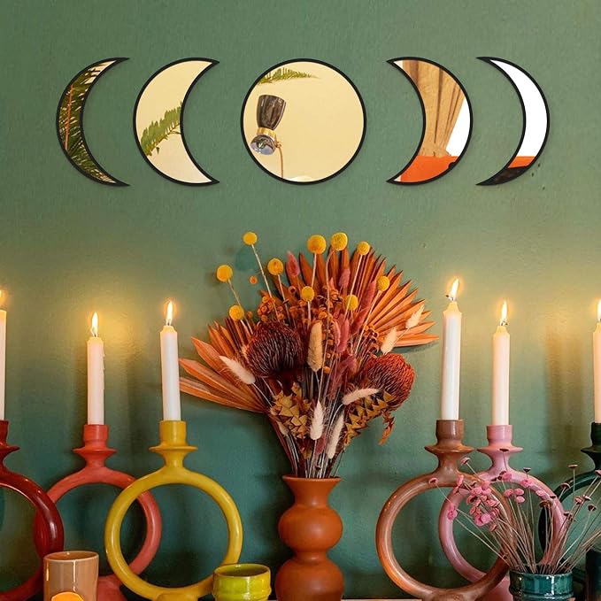 MAXROCK Scandinavian Natural Decor Acrylic Moonphase Mirrors, Moon Phase Mirror Set, Bohemian Wall Decoration for Living Room Bedroom（Not Actual Mirror) - Image 2