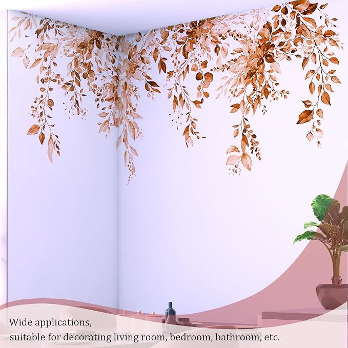 Orange Plants Leaves Wall Decals Peel and Stick, Large Floral Flowers Vinyl Wall Stickers, Removable Vine Home Decor Art for Bedroom Living Room Classroom Office - Image 4