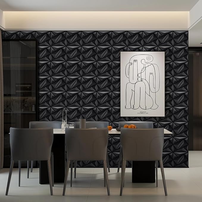 Heikki 30 Pack 3D Wall Panel for Interior Wall Décor, PVC Flower Textured Wall Panels for Living Room Bedroom Hotel Office, 11.8"x11.8", Double-sided Tape (Black-DJZ) - Image 9