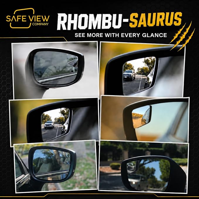 "Rhombus 4000" Car Blind Spot Mirror by Safe View Company - Change Lanes w Confidence, Frameless HD Convex Glass, Seamlessly Contours to Rear View Side Mirrors, Peel & Stick (2Pack) - Image 3