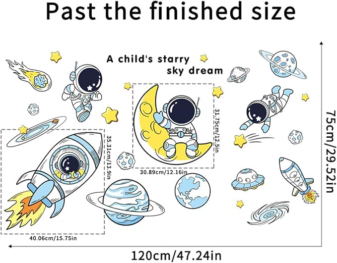 Arawat Space Decor Astronaut Wall Stickers - Space Theme Bedroom Classroom Playroom Murals & Decals - Wall Decals for Boys Girls Room - Outer Space Wallpaper With Planets - Image 4