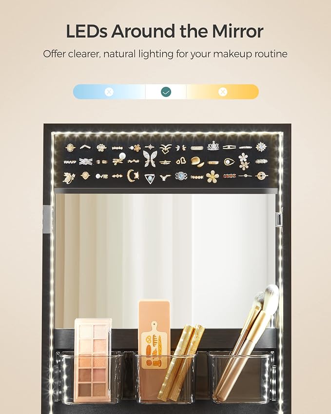 SONGMICS Mirror Jewelry Cabinet Armoire, Wall or Door Mounted, Lockable - Image 5
