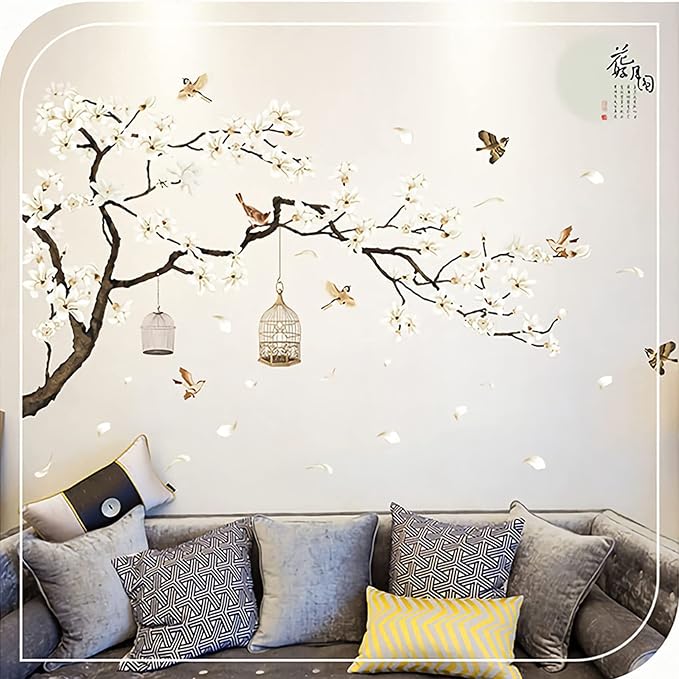 Large White Flower Wall Stickers, 50"x74" Removable DIY Romantic Cherry Blossom Tree Wall Murals Peel and Stick 3D Wall Art Stickers Home Decor for Gilrs Bedroom Nursery Rooms Living Room - Image 3