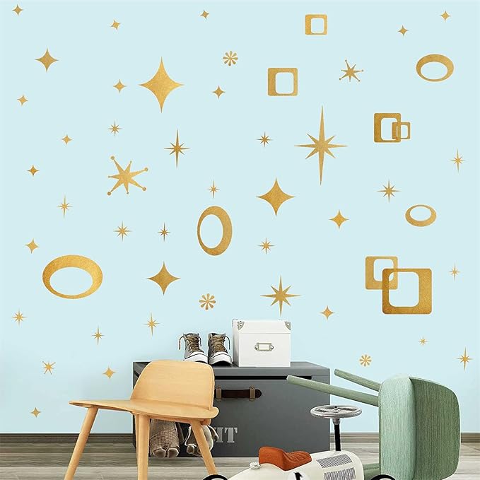 Star Wall Decals Retro Star Wall Decal Ovals and Squares Walls Decals Geometric Walls Stickers Vinyl Decal Removable Peel and Stick Murals Stickers for Bedroom Living Room Office Decor | Celestial decor, star decal for walls, wall sticker, golden remov... - Image 6