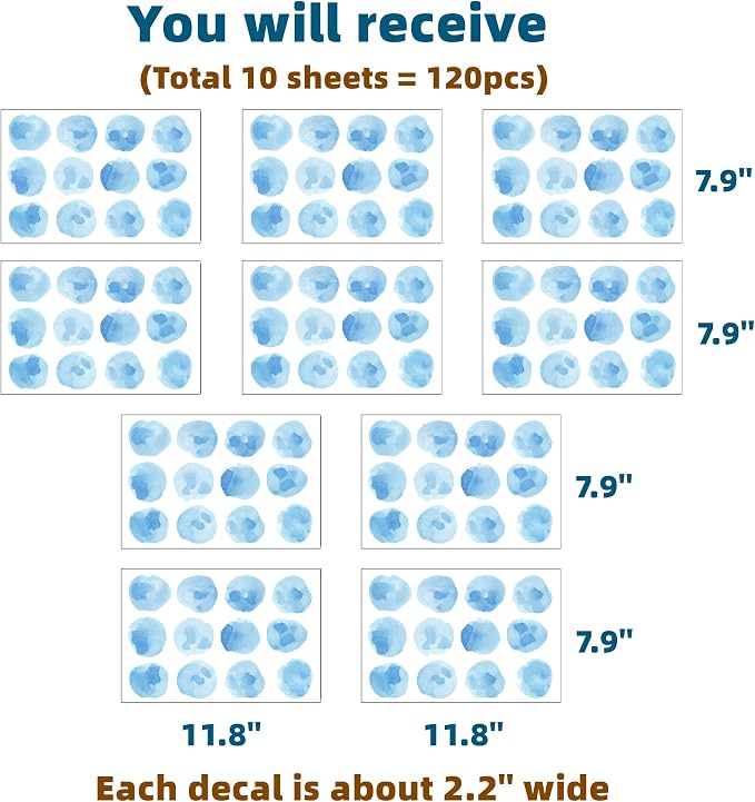 120pcs 2.2'' Sky Blue Polka Dots Wall Decals Nursery Watercolor Wall Stickers for Kids Removable Peel and Stick Waterproof Wall Art Decor for Classroom Living Room Bedroom (Sky Blue, 10 | Removable, waterproof, vinyl peel and stick wall art for nursery... - Image 3