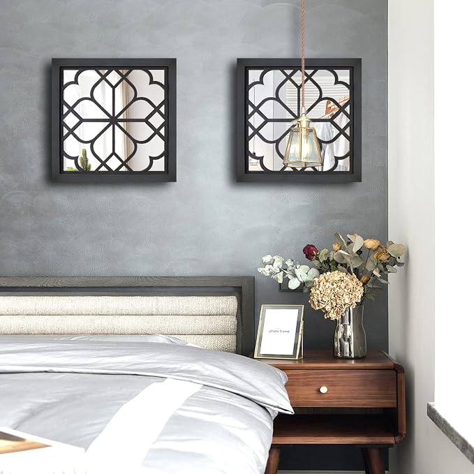 Wocred 2 PCS Square Wall Mirror,Gorgeous Rustic Farmhouse Accent Mirror,Black Entry Mirror for Bathroom Renovation,Bedrooms,Living Rooms and More(12”x12”) - Image 3