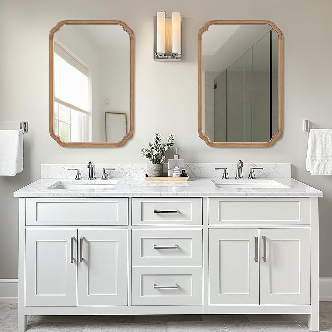 WallBeyond 24" x 36" Rounded Corner Arch Wall Mirror with Wood Frame for Entryway, Living Room or Bedroom Home Decor - Light Woodgrain [24" x 36" Honey-Colored] - Image 2