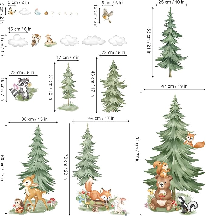 decalmile Mountain Pine Tree Forest Animals Bear Wall Decals Stickers (XL) - Image 4