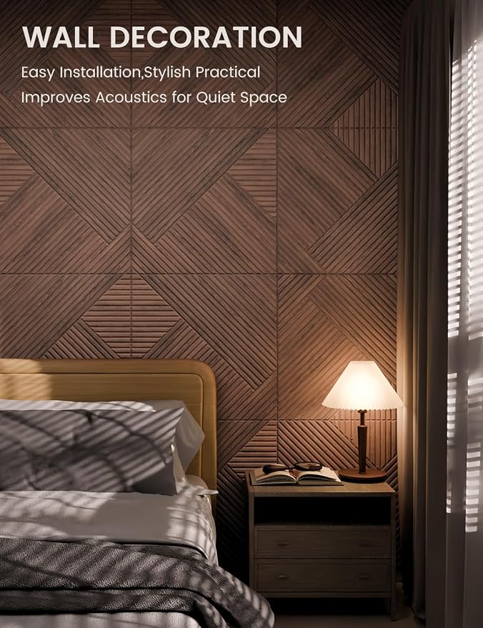 Fluxynara 6-Pack Felt Bulletin Board,Walnut Diamond Chevron-1 | 70.87" x 47.24" Cork Board Alternative, Acoustic Wall Panels with 60 Adhesive Tabs for Recording Studios and Home Offices - Image 6