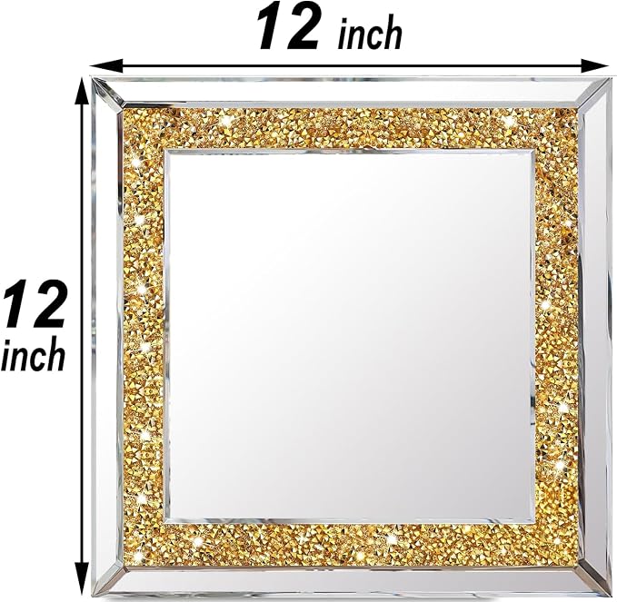 2 Piece Wall Mirrors, Crush Diamond Wall Decor, Gold Color Decorative Mirrors for Living Room, Bedroom, Bathroom. (12'x12') - Image 7