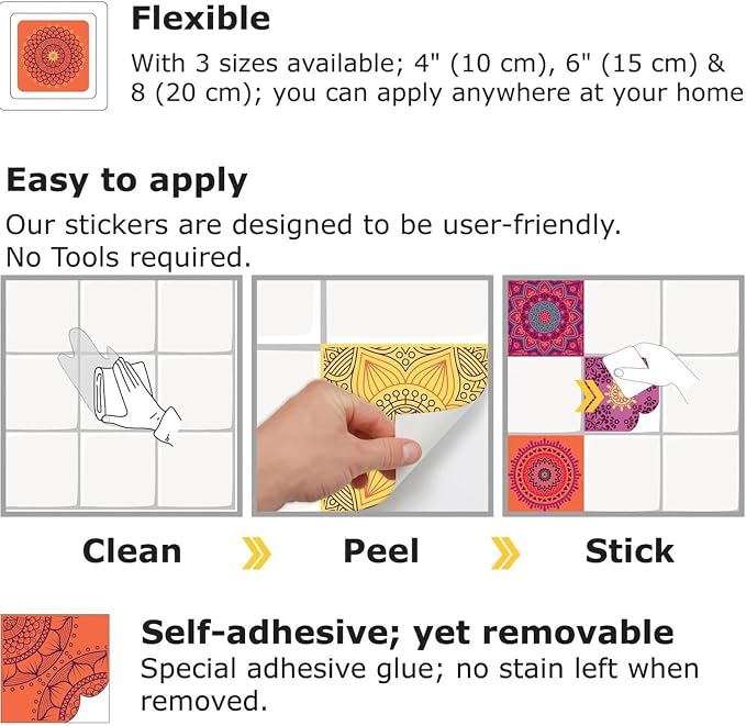 Wall Tiles Peel and Stick Waterproof - 24 Pcs (6x6 Inch) Wall Stickers Backsplash Decals for Kitchen, Bathroom, Removable Self-Adhesive Vinyl Art (Multi-color14-24, 6x6 Inch) - Image 7