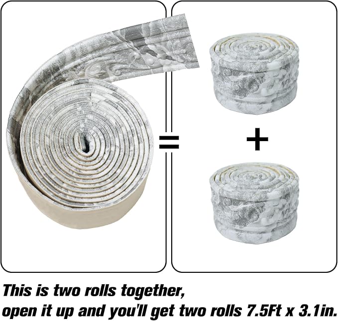 180'' Marble Polyethylene Foam 3D Wall Edging, Self Adhesive Wallpaper Border for Home, Hotel Decoration - Image 3