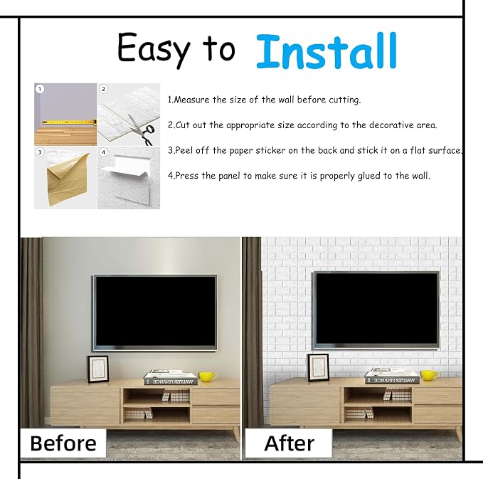 3D Wall Panels Peel and Stick in White, 20 PCS XPE Foam 3D Wallpaper, Faux Brick Wall Panels for Bedroom, Stairs, Kitchen - Image 3