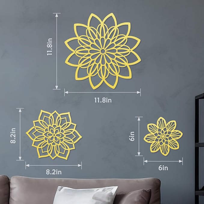 Zzbakress 3 Pcs Metal Flowers Wall Art Bathroom Wall Decor (Gold Elegant) | Farmhouse Flower Bathroom Decor Wall Decorations For Bathroom, Living Room, Office, Kitchen, Hallway And Outdoor - Image 3