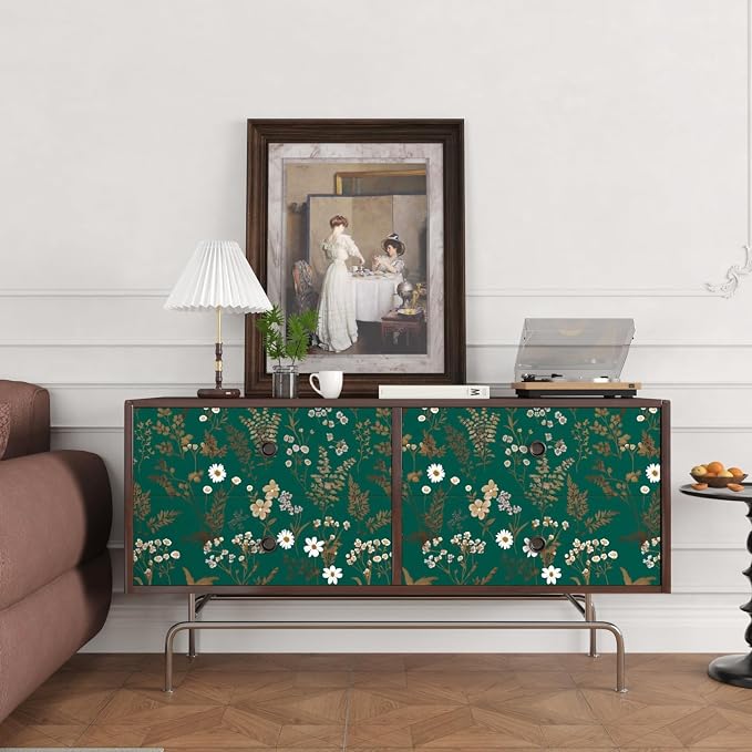 Laatse Vintage Dark Green Gold Floral Peel and Stick Wallpaper 17.5"x393" | Self Adhesive/Removable/Waterproof/Thick Vinyl Contact Paper for Bathroom Bedroom Shelf Cabinet Drawer,Prepasted,Easy Peel - Image 4