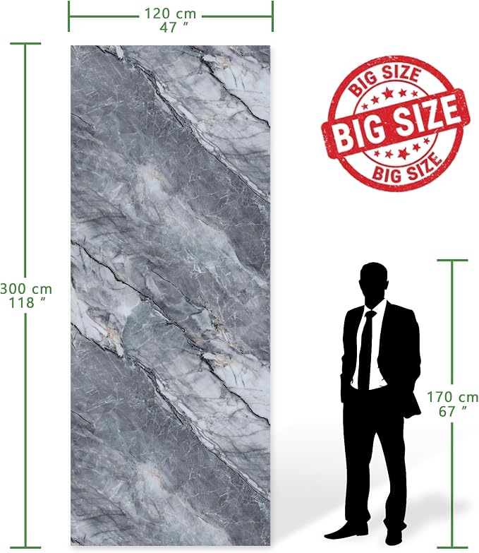 Marble Peel and Stick Waterproof Wall Paneling, 118" x 47" Pietra Grey Glossy Finish Self-Adhesive Backsplash Tile Vinyl Wall Panel for Kitchen Bathroom Wall Decor, Covers 38.75 Sq. Ft. - Image 2