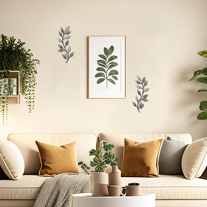Zhengmy 2 Pcs Metal Leaf Wall Art Vine Branch Decor,Vintage Brown | Olive Branch Metal Decor for Living Room Hallway, Symmetrical Leaf Pair for Doorway Entryway, Lightweight Hanging Art Design - Image 4
