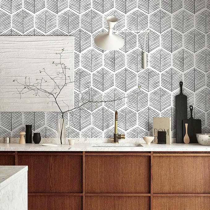 MelunMer Grey Modern Peel and Stick Wallpaper Boho Removable 17.3''×393'' | Dark Grey Contact Paper Self Adhesive Wallpaper for Bedroom/Bathroom Waterproof Geometric Contact Paper for Cabinets Drawer - Image 6
