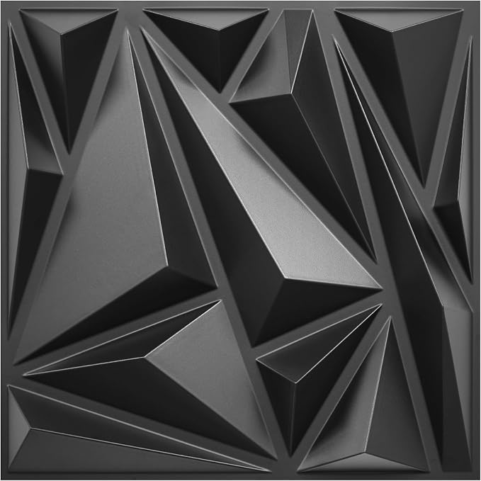 STICKGOO 33 Pack 3D Wall Panels for Interior Wall Decor 12''x12'' PVC | Black Diamond Design, Waterproof Accent Wall Panels for Bedroom, Gaming, Living Room, TV Background Decor, Cover 32.Sq.Ft by STICKGOO