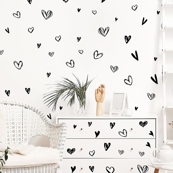 90 Pcs Black Heart Stickers Vinyl, hanlongyu 3D Heart Valentine Wall Stickers, Romantic Love Wall Decals Window Flakes Hearts Decal for Baby Bedroom Murals Removable Nursery Kids Room Decor - Image 6