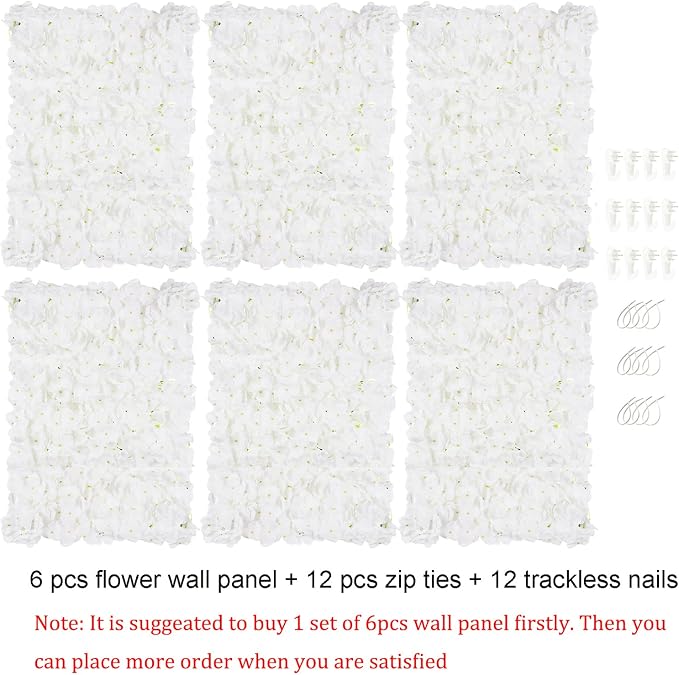 BLOSMON Flower Wall Panel Backdrop Decor, 6 Pcs, Ivory White, 24 x 16 Inch | Easy Use, Artificial Hydrangea Backdrops, for Wedding, Party, Bridal Shower, Hanging Fake Silk Floral Walls for DIY Decor - Image 6