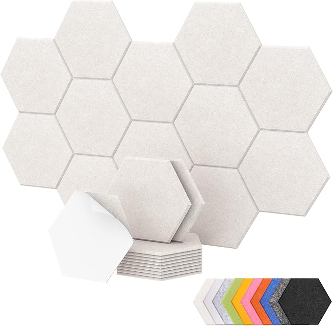 12 Pack High Density Hexagon Acoustic Panels, TONOR 12"x 10"x 0.4" Soundproof Wall Panels, Sound Absorbing Panels for Interior Wall Décor, Peel and Stick Modern for Studio, Office, Home, Beige by TONOR