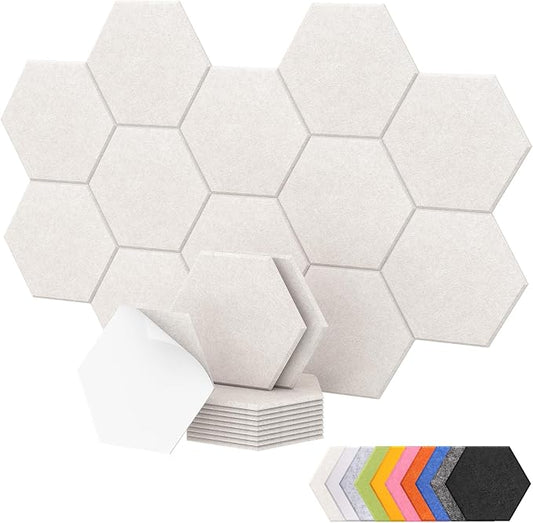 12 Pack High Density Hexagon Acoustic Panels, TONOR 12"x 10"x 0.4" Soundproof Wall Panels, Sound Absorbing Panels for Interior Wall Décor, Peel and Stick Modern for Studio, Office, Home, Beige by TONOR