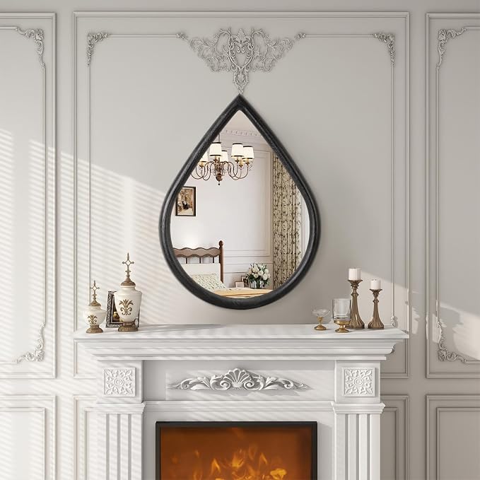 Wood Frame Mirror Black Teardrop Wall Mirror Farmhouse Rustic Decorative Irregular Wall Mirrors for Bathroom Living Room Vanity Entry Hall 16x20 Inch - Image 3