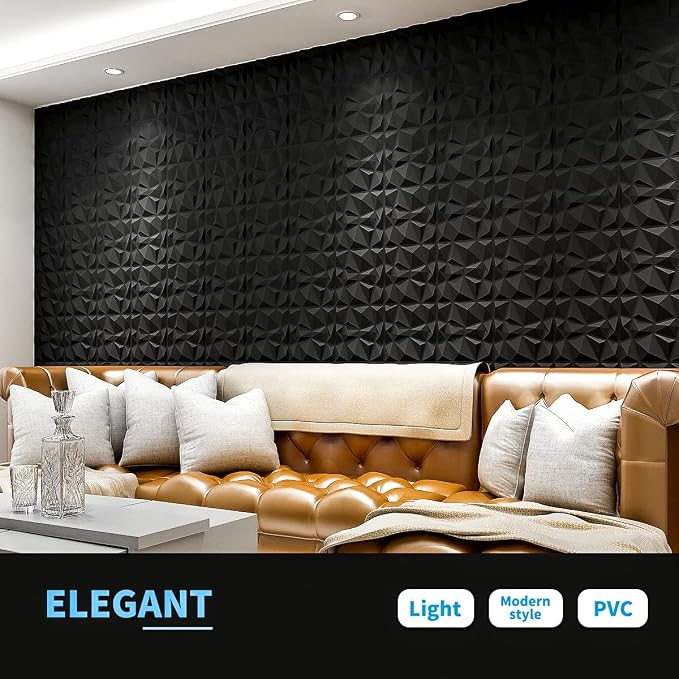 Art3d Decorative 3D Wall Panels in Diamond Design, 12"x12" Matt Black for Home and Office Decor (33 Pack) - Image 3