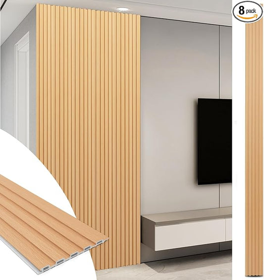 Art3d 108 x 6 Inch WPC Slat Wall Panels, 3D Wall Accents, 8-Pack, Boxwood | Real Wood Grain, Durable, Water Resistant, Wear-Resistant, No Emission, Eco-Friendly, Easy to Care, for Living Room, Bedroom by Art3d