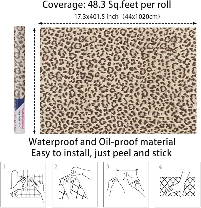 Arthome Leopard Peel and Stick Wallpaper Removable Contact Paper 17" x 400" | Covers 47.2 sq ft,Removable Waterproof & Oil-proof. Ideal for Full Accent Walls or Long Hallway Runs - Image 6