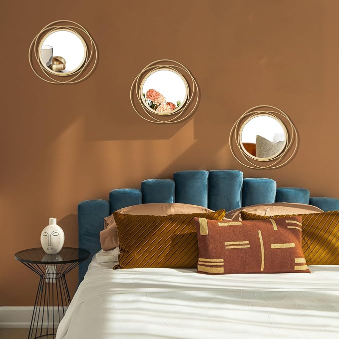3 Set Round Mirrors for Wall Decor Living Room Bedroom Bathroom Dining Room Metal Circle Mirror Set Boho Decorative Sunburst Wall Art Accent Entryway - Gold 9.5 in - Image 3