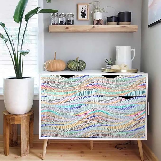 MuralPeel Colorful Geometrical Wave Mosaic Modern Peel and Stick Wallpaper Self Adhesive Removable Easy Peel Off Stick on Wall Paper for Bedroom Cabinet Renter Friendly - Image 5