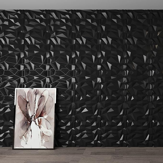 Art3d Decorative 3D Wall Panels 12 Pack 19.7" x 19.7" PVC 3D Diamond Wall Panel for Residential and Commercial Interior Decor, Jagged Matt Diamond Black - Image 2