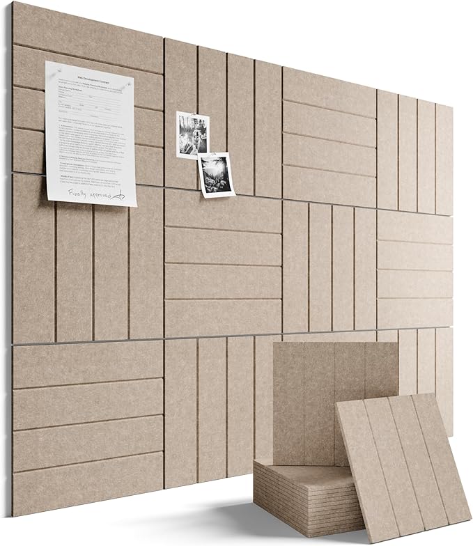 Fluxynara 48" x 36" Large Felt Bulletin Board, Taupe | 12 Pack Cork Board Alternative with 60 Safe Adhesive Tabs, Pin Boards for Wall Decor, Home, Office, Classroom,Dorm by FLUXYNARA