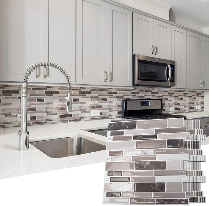 Art3d Stone Peel and Stick Backsplash, 10-Sheet, 12" x 12", Brown Marble | Lightweight, Self Adhesive, Moisture Resistant, Easy to DIY, Modern Style, for Kitchen, Bedroom, Ideal for New Home Buyers by Art3d