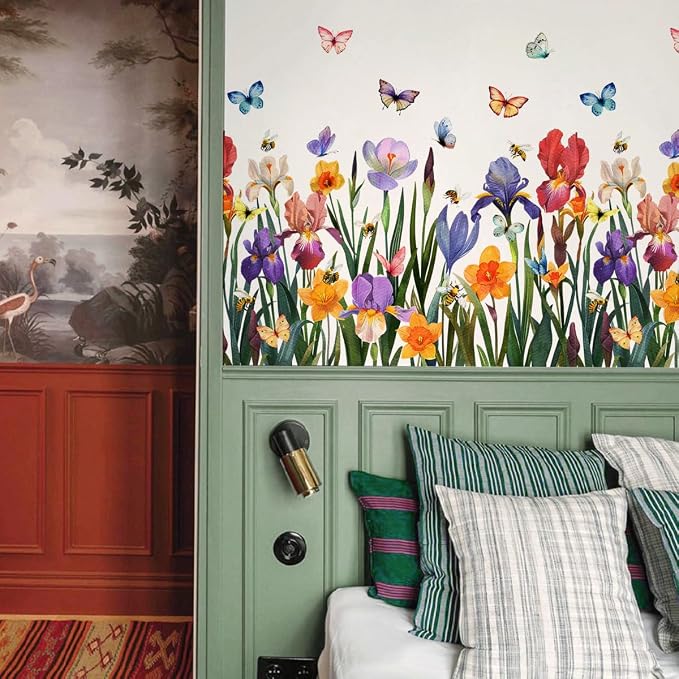 Runtoo Garden Flower Wall Art Decals Wildflower Floral Butterfly Wall Stickers Girls Bedroom Living Room Nursery Wall Decor - Image 2