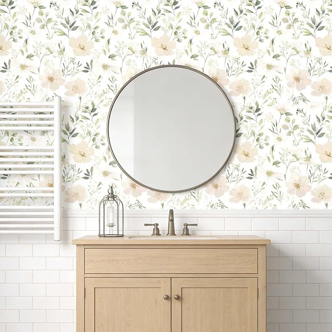 Floral Peel and Stick Wallpaper 17.7in x 70.8in | Watercolor flower removable self adhesive design for cottagecore bedroom accent walls - Image 8