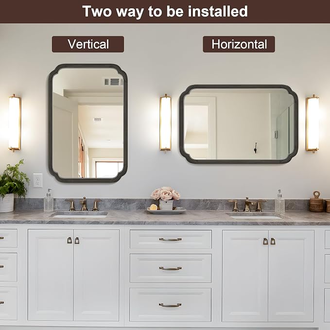 WallBeyond 24" x 36" Rounded Corner Arch Wall Mirror with Wood Frame for Entryway, Living Room or Bedroom Home Decor - Light Woodgrain [24" x 36" Black] - Image 7