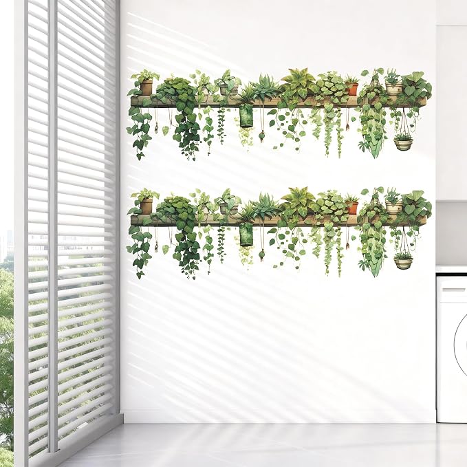 2Pc Green Plants Wall Decals, Removable PVC Stickers Indoor Decor | Vivid Plant Print, Self-adhesive Easy Install, No Wall Scratches, Fits Walls Doors Cabinets Windows Home Decor - Image 7