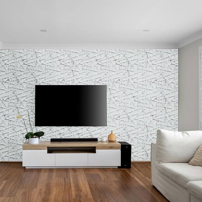 LEVOWAY 33 Pack 3D Wall Panels for Interior Wall Decor, 12''x12'' White Marble Accent Textured Wall Panels for Living Room, Gaming Room, TV Background, Cover 32 Sq.Ft - Image 7